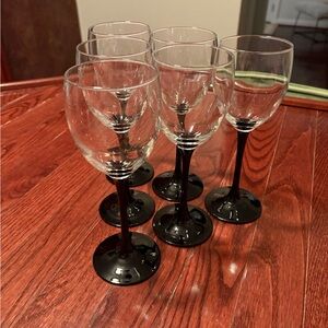Vintage Luminarc Domino Black Stem Wine Glasses, set of 6